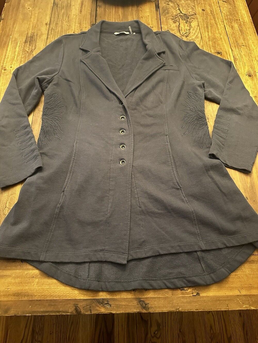 Soft Surroundings Tallulah Jacket Size Large Gray Embroidered Military Swing
